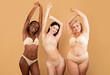 © Prostock-studio - Body Acceptance Concept. Three Multiracial Ladies With Different Beauty Posing In Underwear