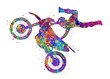 Motocross freestyle watercolor art, abstract painting. sport art print, watercolor illustration rainbow, colorful, decoration wall art.