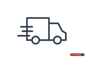 Poster - Fast Shipping Delivery Truck Icon Line isolated on White Background. Usable for Apps, Websites, Business and Transportation Resources. Flat Vector Icon Design Template Element.