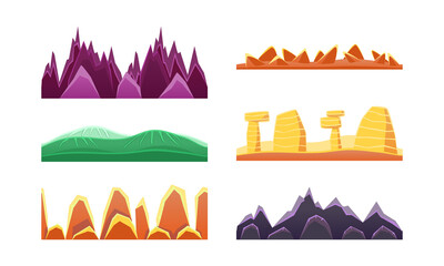 Poster - Hills and Mountains Set, Seamless Landscape Design Element for Game Interface Cartoon Vector Illustration