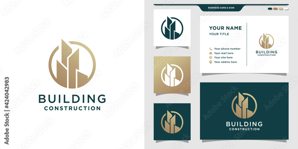 Building construction logo design with golden style color. Elegant ...