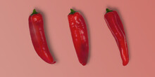 Fresh Red Long Sweet Pointed Peppers On Color Background.