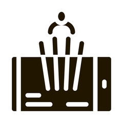 Poster - designing person on phone glyph icon vector. designing person on phone sign. isolated symbol illustration