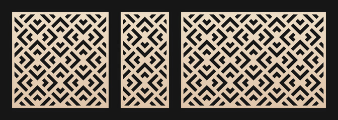 Aufkleber - Decorative panels for laser cutting. Cutout silhouette with abstract geometric pattern, squares, triangles, grid. Laser cut stencil for wood, metal, plastic, paper, acrylic. Aspect ratio 1:2, 1:1, 3:2