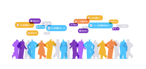 Poster - people communicate by voice messages audio chat application social media online communication