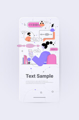 Poster - woman communicating with friends by voice messages audio chat application social media online commun