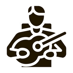 Sticker - bard playing on guitar glyph icon vector. bard playing on guitar sign. isolated symbol illustration