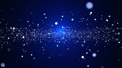 Wall Mural - 4K Stage light shining at blue studio Animation. Big spotlight illuminate the scene from sky. Rays of lights on stage with glowing sparkles. performance arts, party, lighting, event, celebration,
