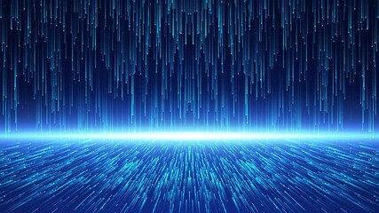 4k blue technology wave particles is a spectacular motion, blue light particles rising. wave particl