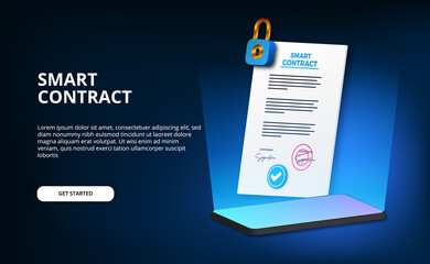 Wall Mural - 3d document file paper smart contract for digital technology for security privacy with phone and padlock illustration