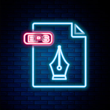 Glowing neon line EPS file document. Download eps button icon isolated on brick wall background. EPS file symbol. Colorful outline concept. Vector