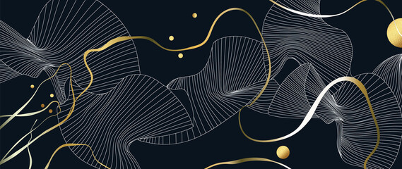 Gold abstract line arts background vector. Luxury wall paper design for prints, wall arts and home decoration, cover and packaging design.