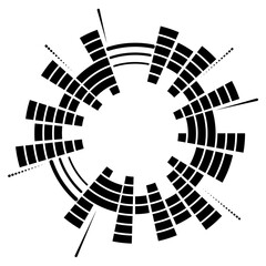 Poster - Geometric circular neon equalizer. Eq round audio soundwaves. Round music equalizer scale. Vector illustration.