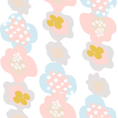 Poster - Freehand abstract floral vector seamless pattern. Hand drawn simple flowers  in retro scandinavian style in pastel colors. Modern background for birthday invitations, cards, textile.