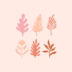 Wall Mural - Vector logo design template in simple minimal style with hand-drawn leaves - abstract emblems for organic, handmade and craft products