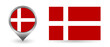 Vector flag Denmark. Location point with flag Denmark inside.