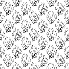 Sticker - Bonfire sketch. Doodle of bonfire vector. Seamless pattern