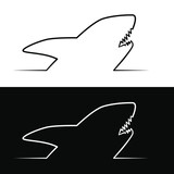 Fototapeta Koty - Drawn linear silhouette of a shark fish on a white and black background for the logo and design 
