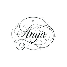 English Calligraphy "Anya" Name, A Unique Hand Drawn Vector Design For Wedding And More.
