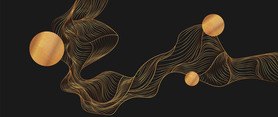 Gold abstract line arts background vector. Luxury wall paper design for prints, wall arts and home decoration, cover and packaging design.