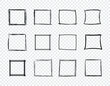 Vector Hand Drawn Scribble Square Frames on Transparent Background, Design Elements Set, Sketched Square Frames.