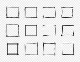Wall Mural - vector hand drawn scribble square frames on transparent background, design elements set, sketched sq
