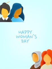 Poster - Happy womans day concept. Different race and culture women. 3d style cute vector illustration
