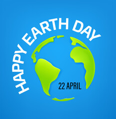 Poster - Happy Earth Day 22 of April vector banner with cute Earth map