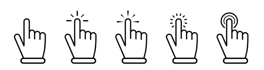 Wall Mural - Pointer cursor сomputer mouse icon. Pointing hand. Click cursor. Vector illustration.