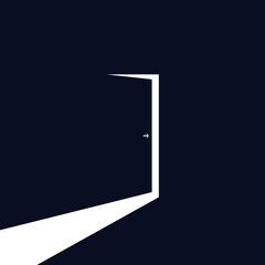 Door from dark room graphic icon. Bright light from the open door. Vector illustration