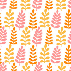 Wall Mural - Seamless pattern with growth leaves in orange and yellow colors. Textile print design. Cute leaves background for fashionable stationery.