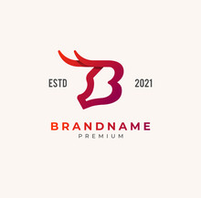 Initial B Bull Head Logo, Red Letter B With Bull Head Combination, Usable For Business And Brand Logos, Flat Design Logo Template, Vector Illustration