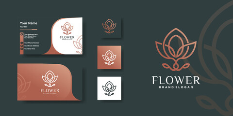 Wall Mural - Flower logo with creative line art concept and business card design Premium Vector