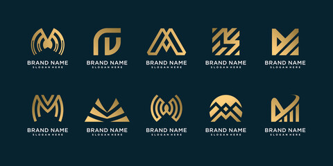 Wall Mural - Set of M logo collection with golden gradient concept Premium Vector