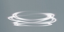 Abstract Vector Light Lines Swirling In A Spiral. Light Simulation Of Line Movement. Light Trail From The Ring. Illuminated Podium For Promotional Products.