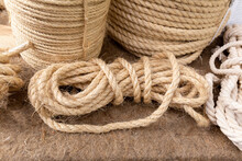 Close-up Of A Rope Made Of Natural Coarse Sisal Fiber