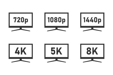 Fototapete - Screen Resolution icon set, 4K UHD, 5K, 8K, Quad HD, Full HD and HD resolution