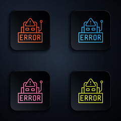 Poster - color neon line error in the operation program of the robot icon isolated on black background. a bro