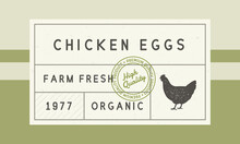 Chicken Eggs Trendy Vintage Label. Label For Egg Packaging. Box Packaging Template With Hen Silhouette. Vintage Fresh Chicken Eggs Logo, Tag, Label. Retro Hipster Design. Vector Illustration