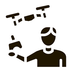 Poster - drone man with remote control glyph icon vector. drone man with remote control sign. isolated symbol illustration