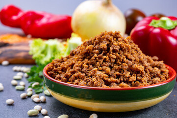 Vegetarian plant based imitation minced meat ready to eat