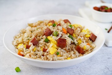 Wall Mural - Homemade Spam Fried Rice selective focus