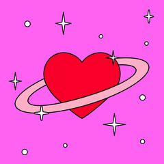 Poster - A heart with a ring around it that looks like the planet Saturn. Minimal illustration for a flash tattoo or sticker.