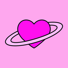 Poster - A heart with a ring around it that looks like the planet Saturn. Minimal illustration for a flash tattoo or sticker.