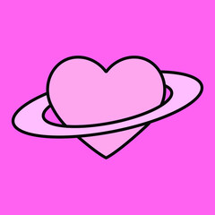 Poster - A heart with a ring around it that looks like the planet Saturn. Minimal illustration for a flash tattoo or sticker.