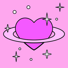 Poster - A heart with a ring around it that looks like the planet Saturn. Minimal illustration for a flash tattoo or sticker.