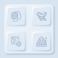 Poster - Set line Humanoid robot, Robot, Computer api interface and Error. White square button. Vector