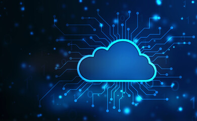 Poster - 2d illustration of cloud computing, digital cloud computing concept background. cyber technology, in
