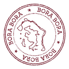 Wall Mural - Bora Bora round rubber stamp with island map. Vintage red passport stamp with circular text and stars, vector illustration.
