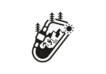 Nature life in carabiner line art illustration